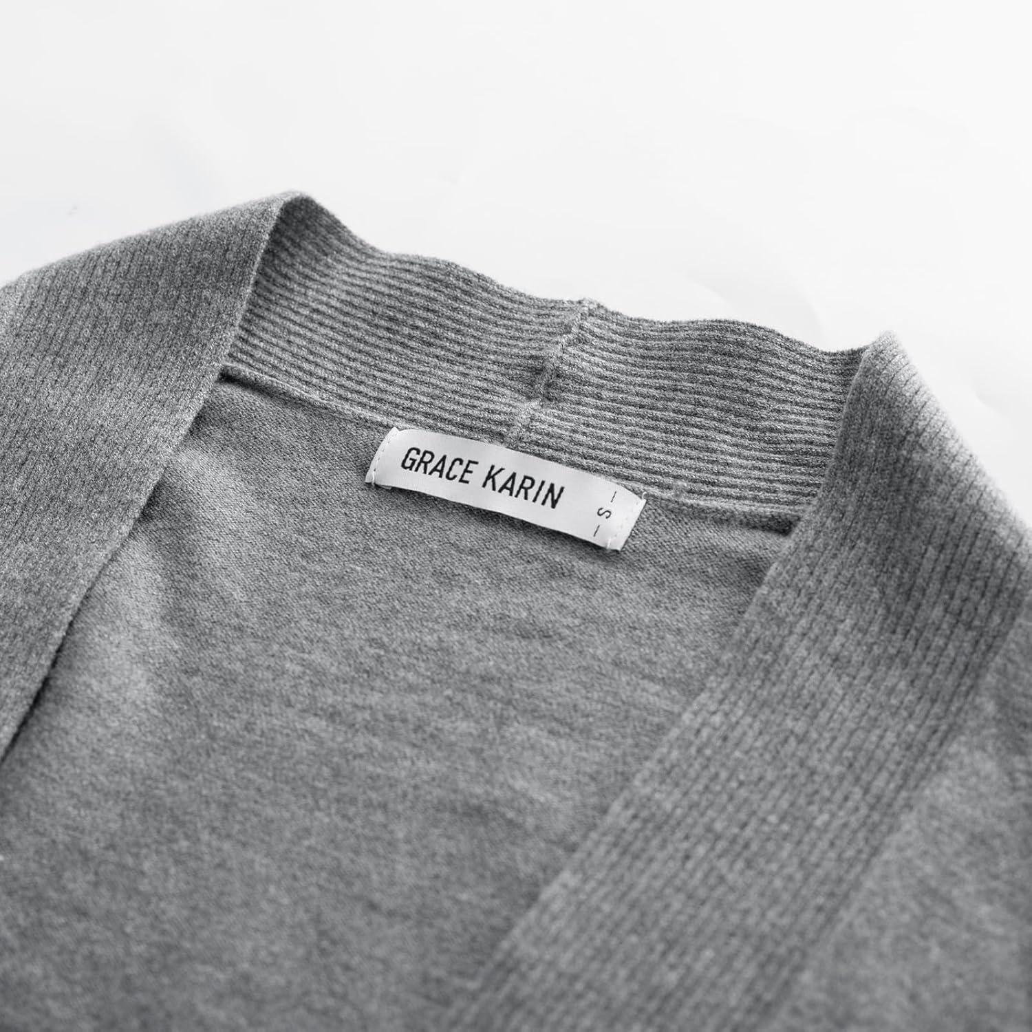 imageGRACE KARIN Womens Lightweight Peplum Cardigan Sweaters Open Front Cropped Cardigan Long Sleeve Trendy Summer Knit TopsDark Gray