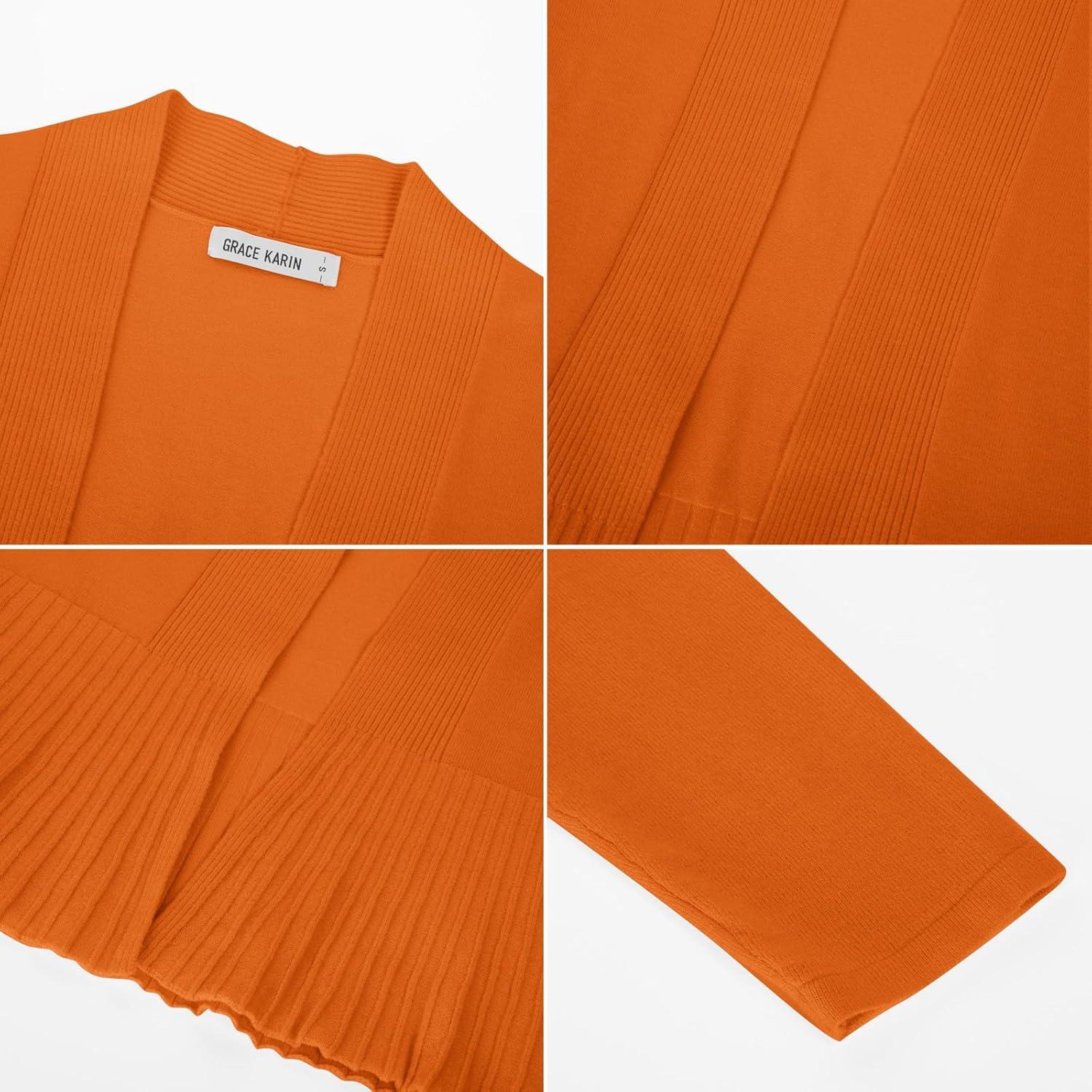 imageGRACE KARIN Womens Lightweight Peplum Cardigan Sweaters Open Front Cropped Cardigan Long Sleeve Trendy Summer Knit TopsGlorious Orange