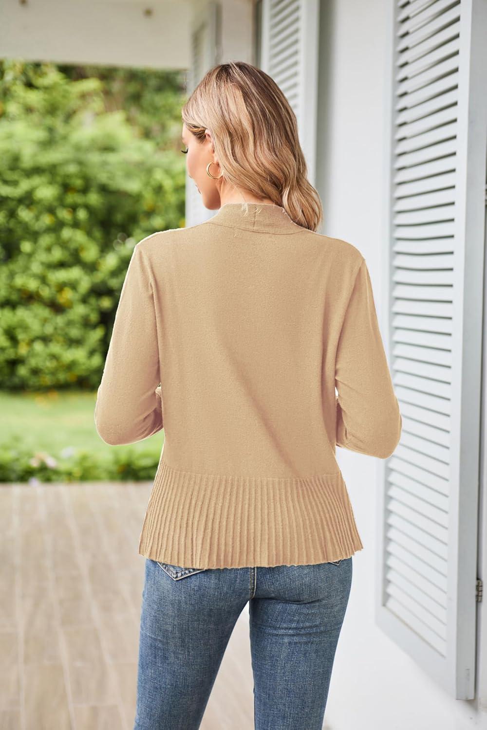 imageGRACE KARIN Womens Lightweight Peplum Cardigan Sweaters Open Front Cropped Cardigan Long Sleeve Trendy Summer Knit TopsLight Brown