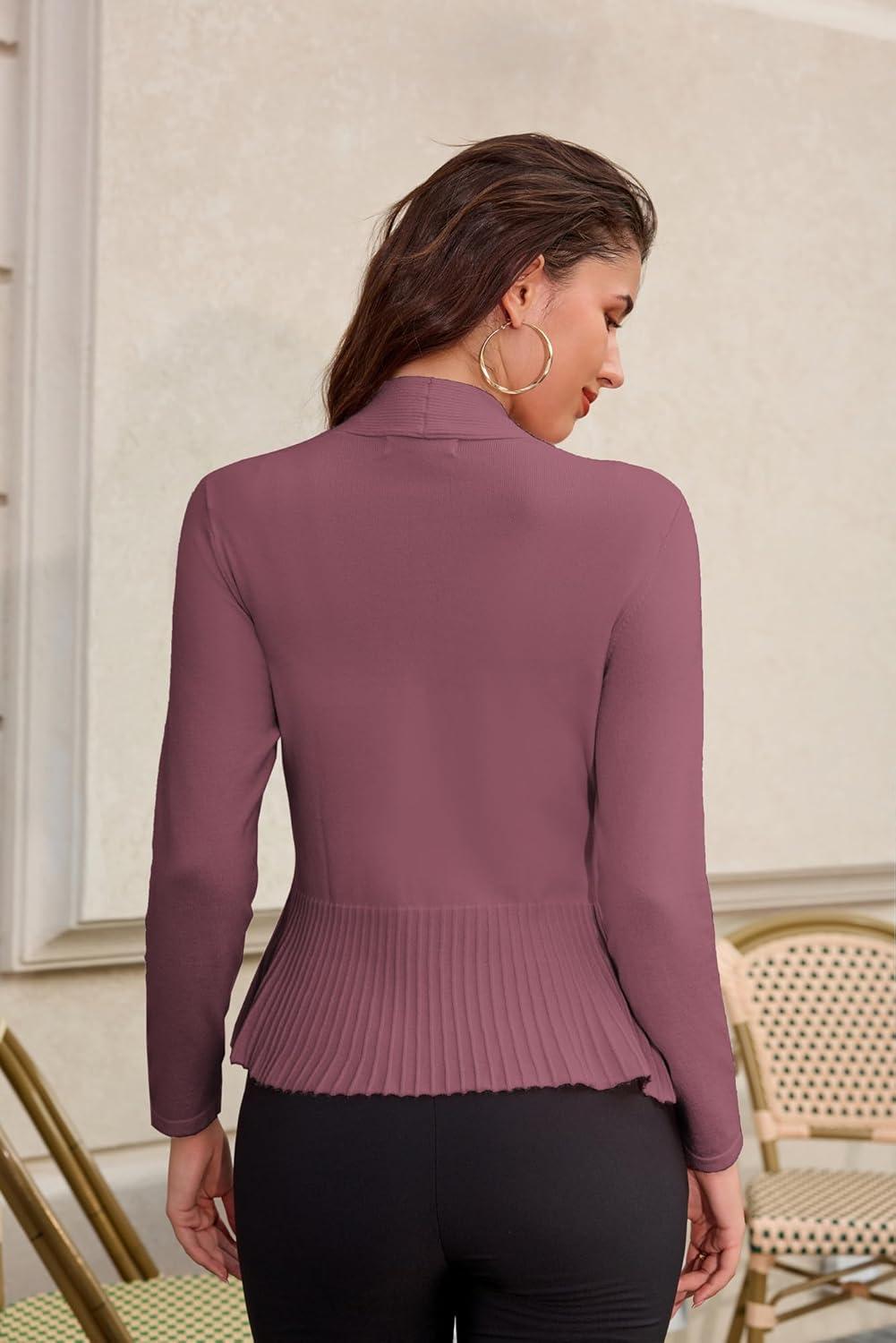 imageGRACE KARIN Womens Lightweight Peplum Cardigan Sweaters Open Front Cropped Cardigan Long Sleeve Trendy Summer Knit TopsRuby Wine
