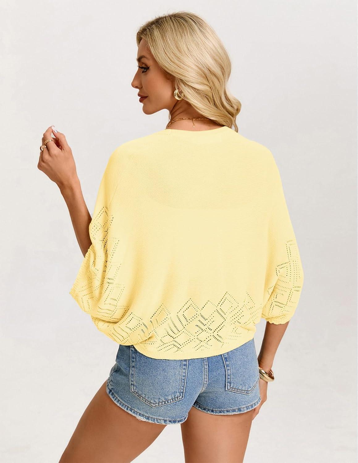 imageGRACE KARIN Womens Summer Crochet Cardigans Short Sleeve Cropped Bolero Shrug Lightweight Open Front Sweater OutwearButter Yellow