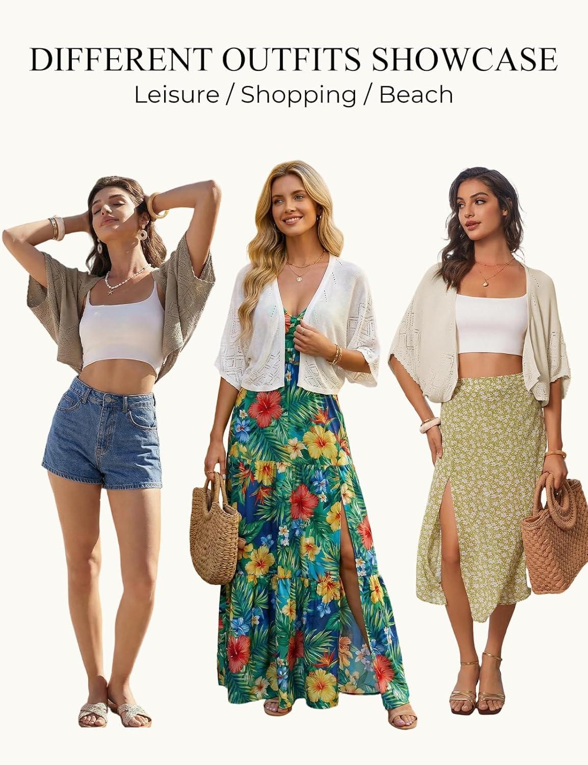 imageGRACE KARIN Womens Summer Crochet Cardigans Short Sleeve Cropped Bolero Shrug Lightweight Open Front Sweater OutwearGreen