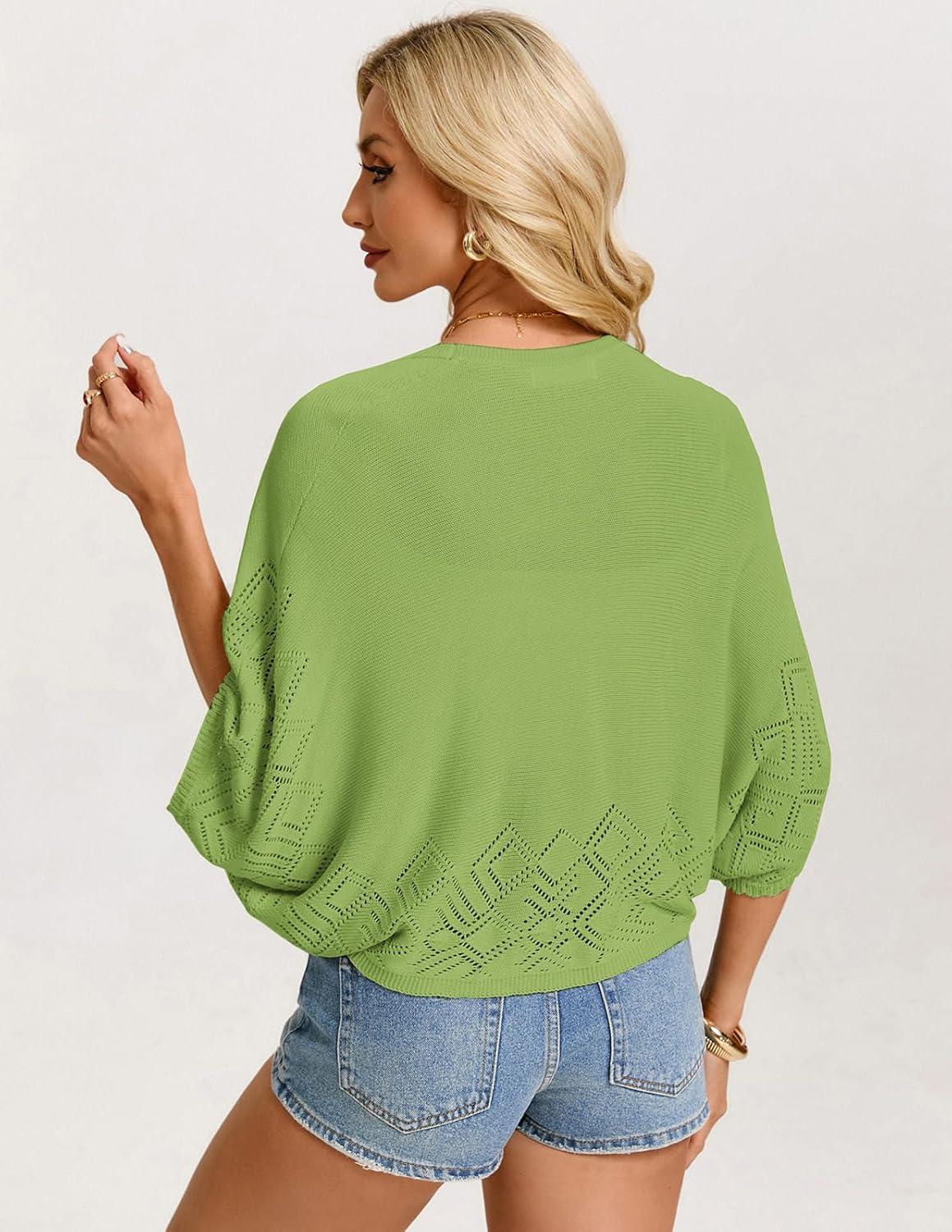 imageGRACE KARIN Womens Summer Crochet Cardigans Short Sleeve Cropped Bolero Shrug Lightweight Open Front Sweater OutwearGreen