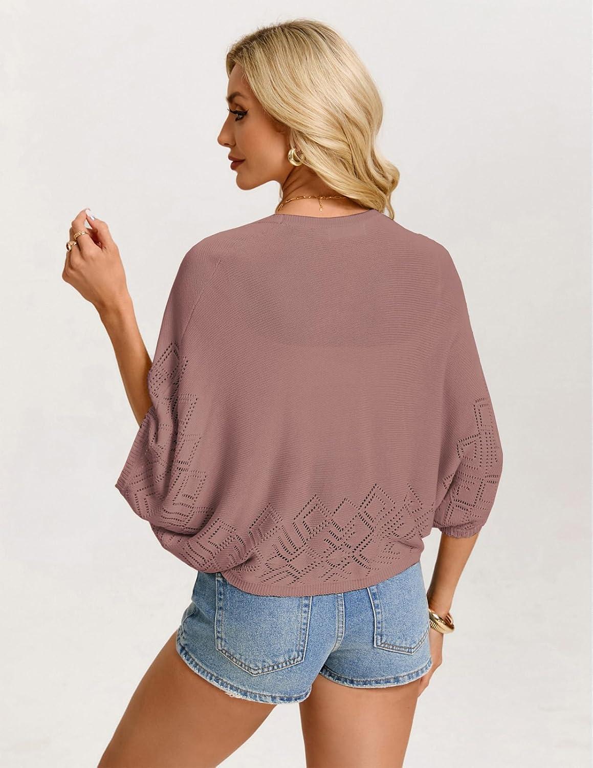 imageGRACE KARIN Womens Summer Crochet Cardigans Short Sleeve Cropped Bolero Shrug Lightweight Open Front Sweater OutwearGrey Pink