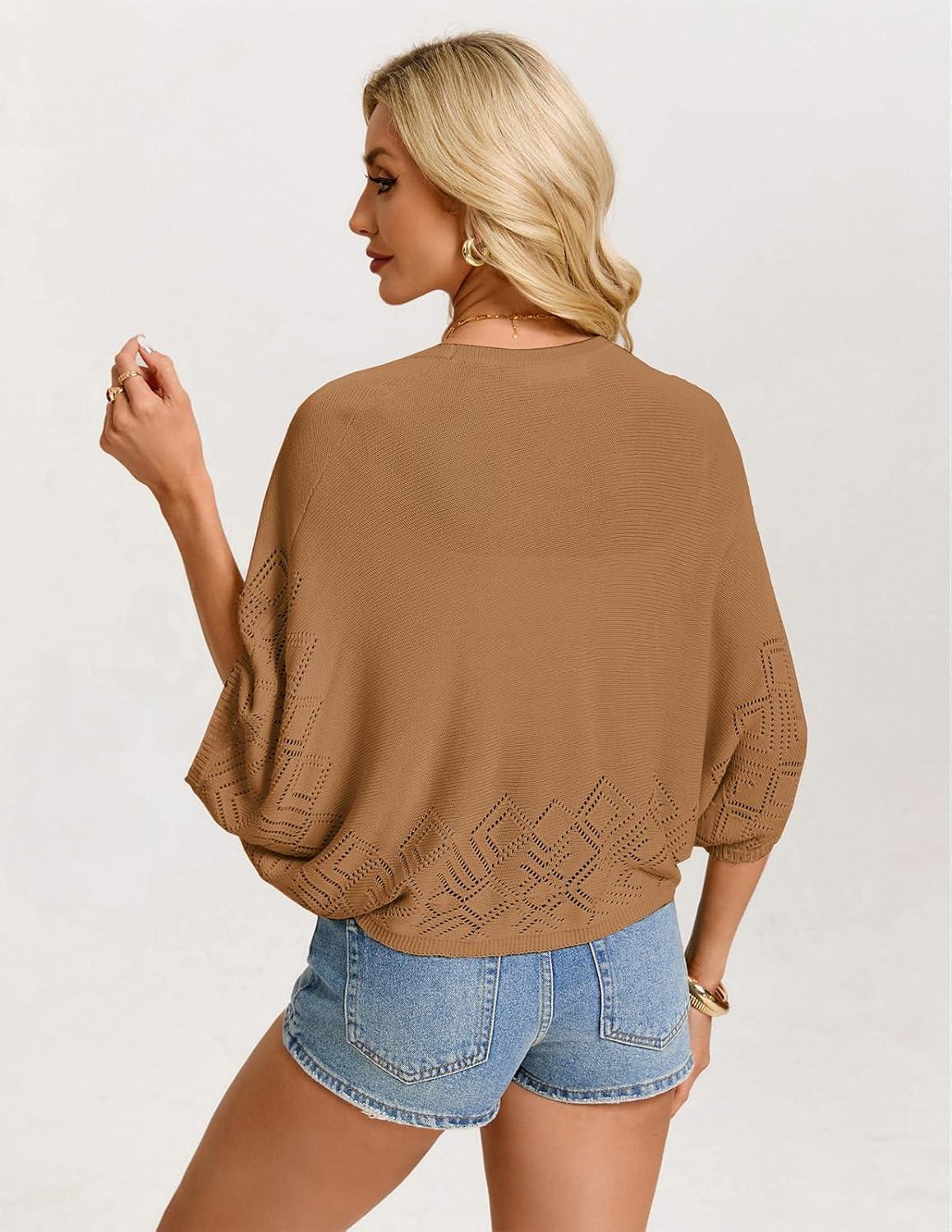 imageGRACE KARIN Womens Summer Crochet Cardigans Short Sleeve Cropped Bolero Shrug Lightweight Open Front Sweater OutwearLight Brown