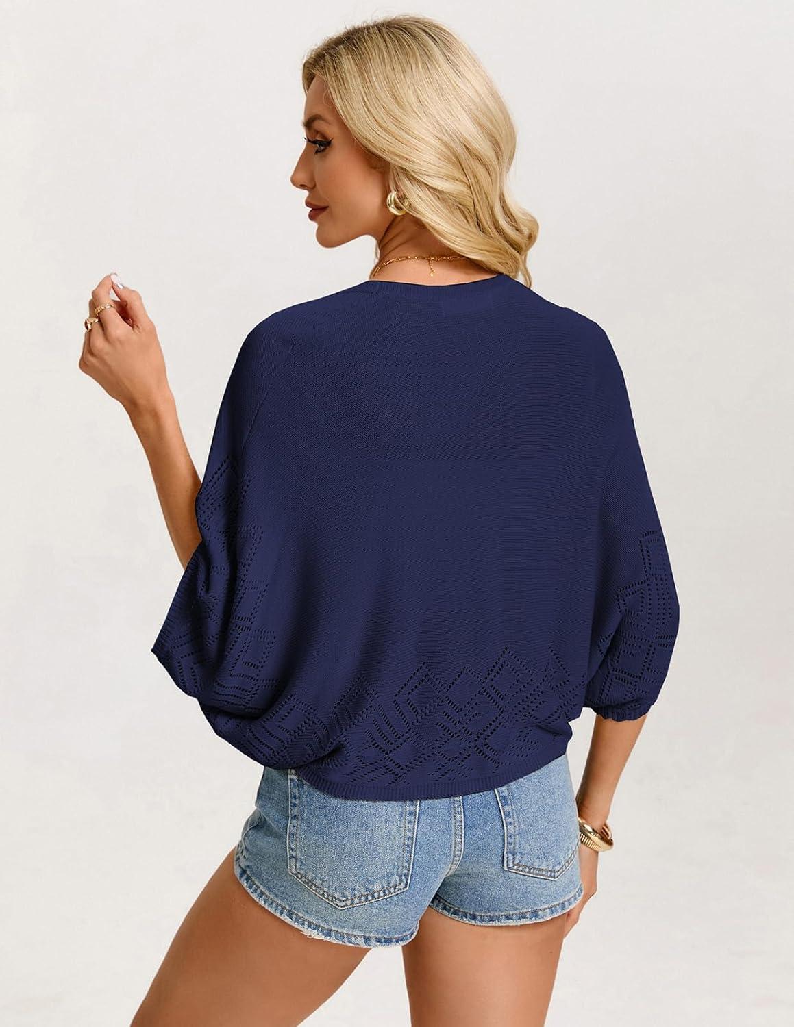 imageGRACE KARIN Womens Summer Crochet Cardigans Short Sleeve Cropped Bolero Shrug Lightweight Open Front Sweater OutwearNavy Blue