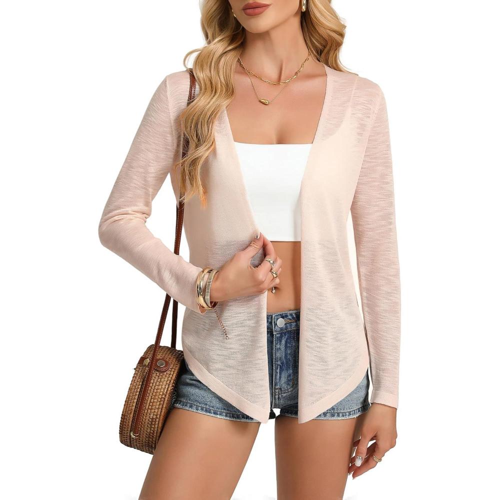 imageGRACE KARIN Shrugs for Women Summer Lightweight Cropped Cardigan Mesh Bolero Shrug Beach Cover Up for DressPink