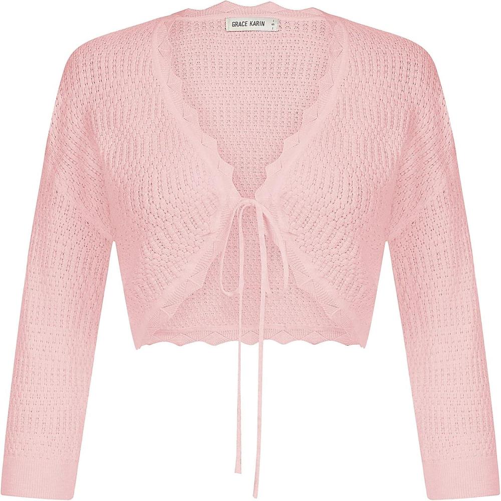 imageGRACE KARIN Womens 34 Sleeve Bolero Shrug Sweater 2026 Lightweight Open Front Cropped Cardigan Knit Shrugs for Dresses Light Pink XL
