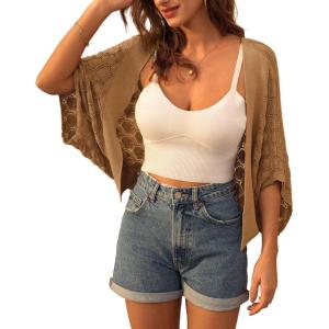 GRACE KARIN Summer Cropped Cardigan for Women 2026 Batwing Sleeve Crochet Bolero Shrug Sweaters Lightweight Beach Boho Kimono(Coffee)