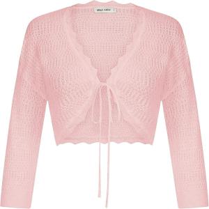 GRACE KARIN Women’s 3/4 Sleeve Bolero Shrug Sweater 2026 Lightweight Open Front Cropped Cardigan Knit Shrugs for Dresses Light Pink XL
