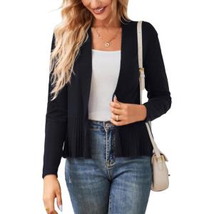 GRACE KARIN Women’s Lightweight Peplum Cardigan Sweaters Open Front Cropped Cardigan Long Sleeve Trendy Summer Knit Tops(Black)