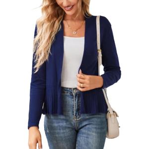 GRACE KARIN Women’s Lightweight Peplum Cardigan Sweaters Open Front Cropped Cardigan Long Sleeve Trendy Summer Knit Tops(Navy Blue)
