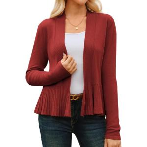 GRACE KARIN Women’s Lightweight Peplum Cardigan Sweaters Open Front Cropped Cardigan Long Sleeve Trendy Summer Knit Tops(Rosewood)