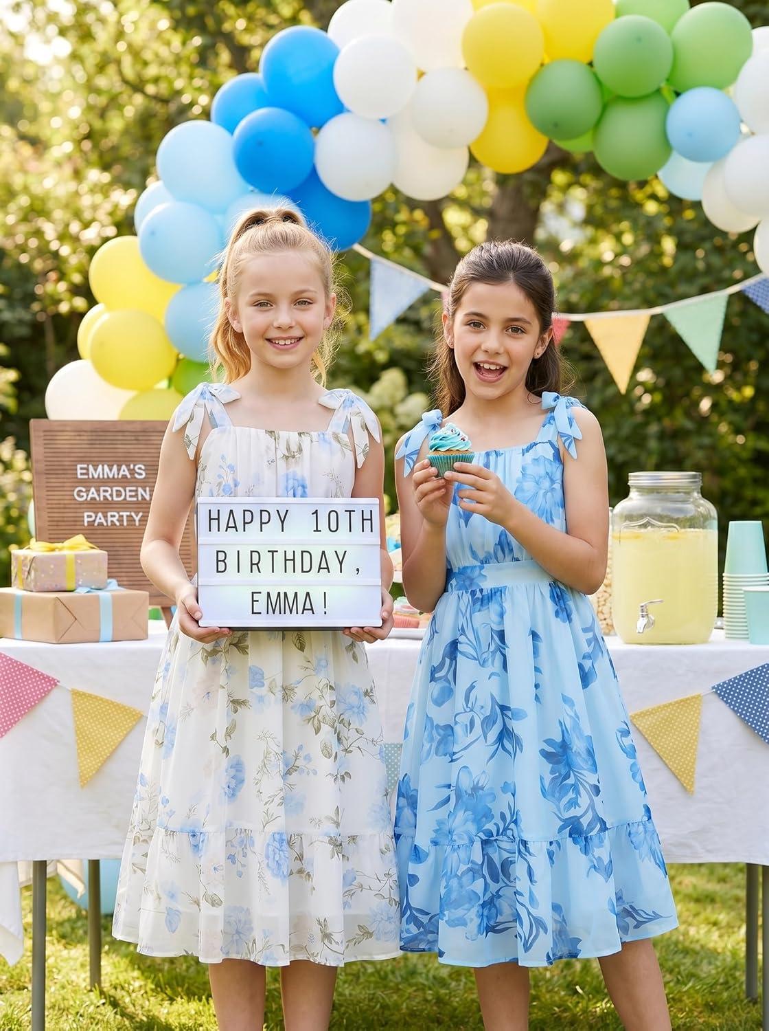 imageGRACE KARIN Girls Floral Chiffon Dress Summer Hawaiian Beach Vacation Party Wedding Birthday Sleeveless ALine 714YApricot Blue Floral