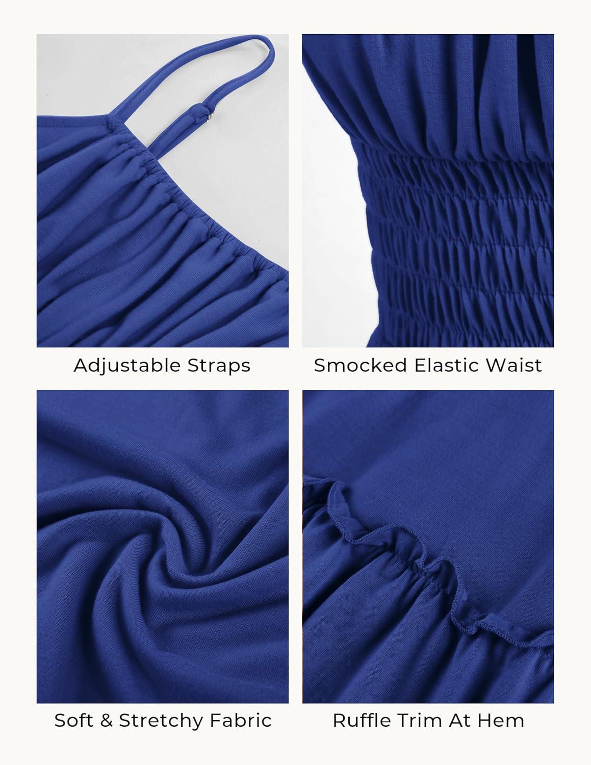 imageGRACE KARIN Womens Summer Maxi Dress 2026Smocked Ruched Bust Sundress with Adjustable Straps amp PocketsBeach Vacation DressRoyal Blue