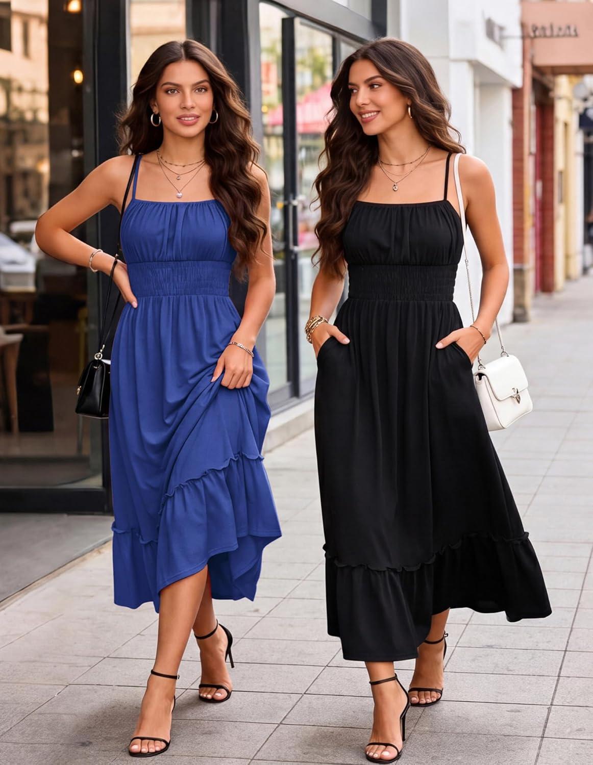imageGRACE KARIN Womens Summer Maxi Dress 2026Smocked Ruched Bust Sundress with Adjustable Straps amp PocketsBeach Vacation DressRoyal Blue