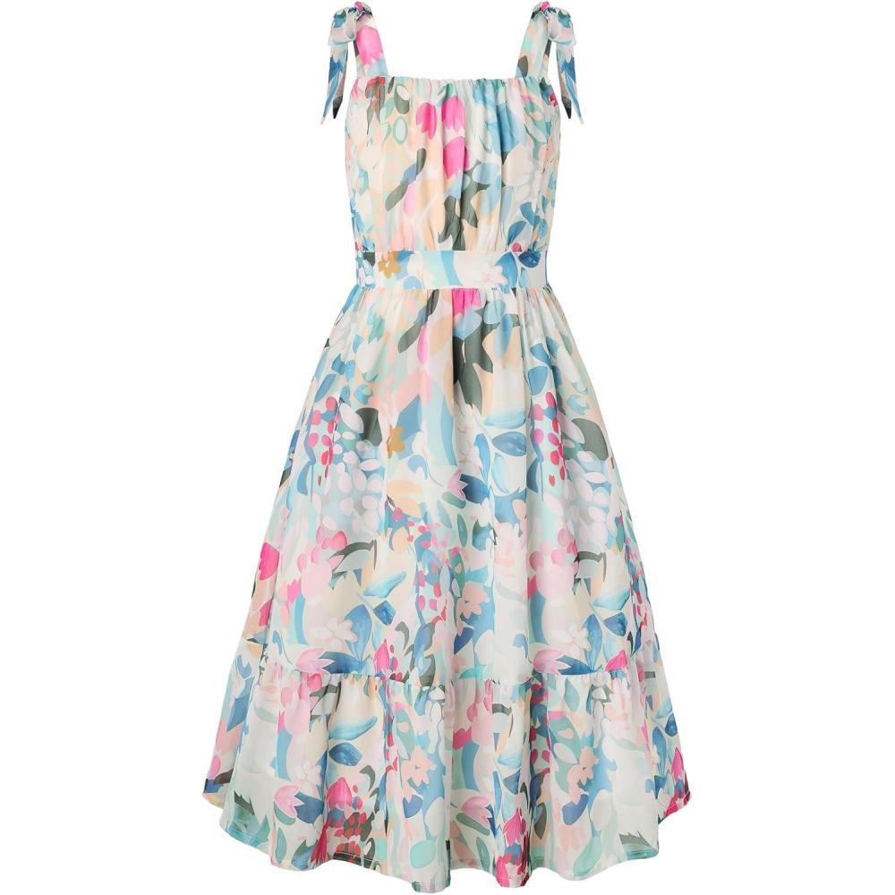 imageGRACE KARIN Girls Floral Chiffon Dress Summer Hawaiian Beach Vacation Party Wedding Birthday Sleeveless ALine 714YMulticolor