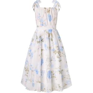 GRACE KARIN Girls Floral Chiffon Dress Summer Hawaiian Beach Vacation Party Wedding Birthday Sleeveless A-Line 7-14Y(Apricot Blue Floral)