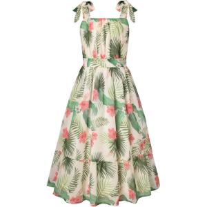 GRACE KARIN Girls Floral Chiffon Dress Summer Hawaiian Beach Vacation Party Wedding Birthday Sleeveless A-Line 7-14Y(Green Leaf Floral)