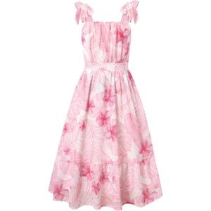 GRACE KARIN Girls Floral Chiffon Dress Summer Hawaiian Beach Vacation Party Wedding Birthday Sleeveless A-Line 7-14Y(Pink Leaf Floral)