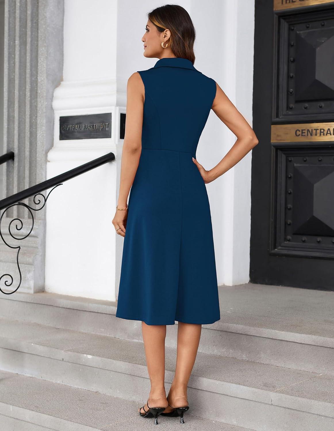 imageGRACE KARIN 2026 Work Midi Dresses for WomenWrap Business Casual Funeral Outfit for WomenWedding Guest DressesBlue Green