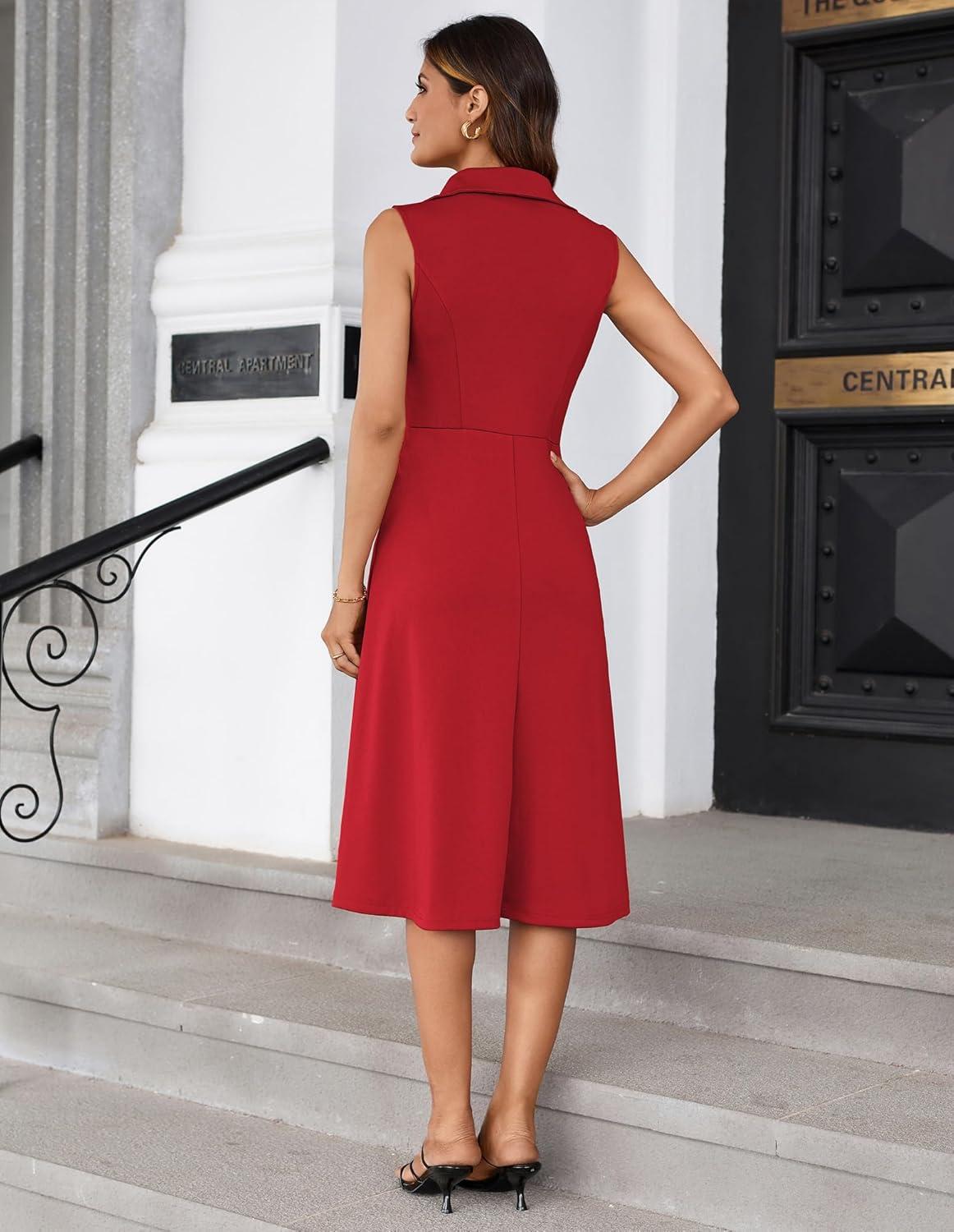 imageGRACE KARIN 2026 Work Midi Dresses for WomenWrap Business Casual Funeral Outfit for WomenWedding Guest DressesRed