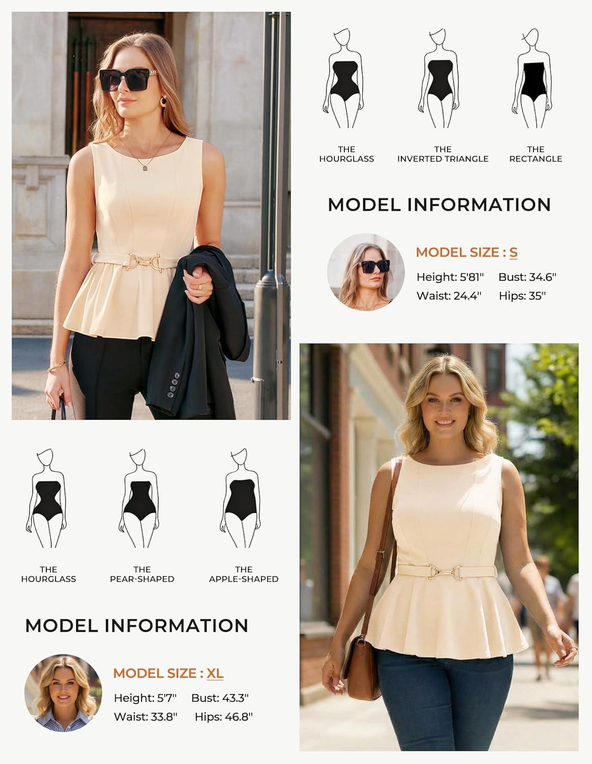 imageGRACE KARIN Peplum Tops for Women Work Business Casual Dressy Blouses ShirtsSleeveless Office Outfits with Tie Belt 2026Apricot