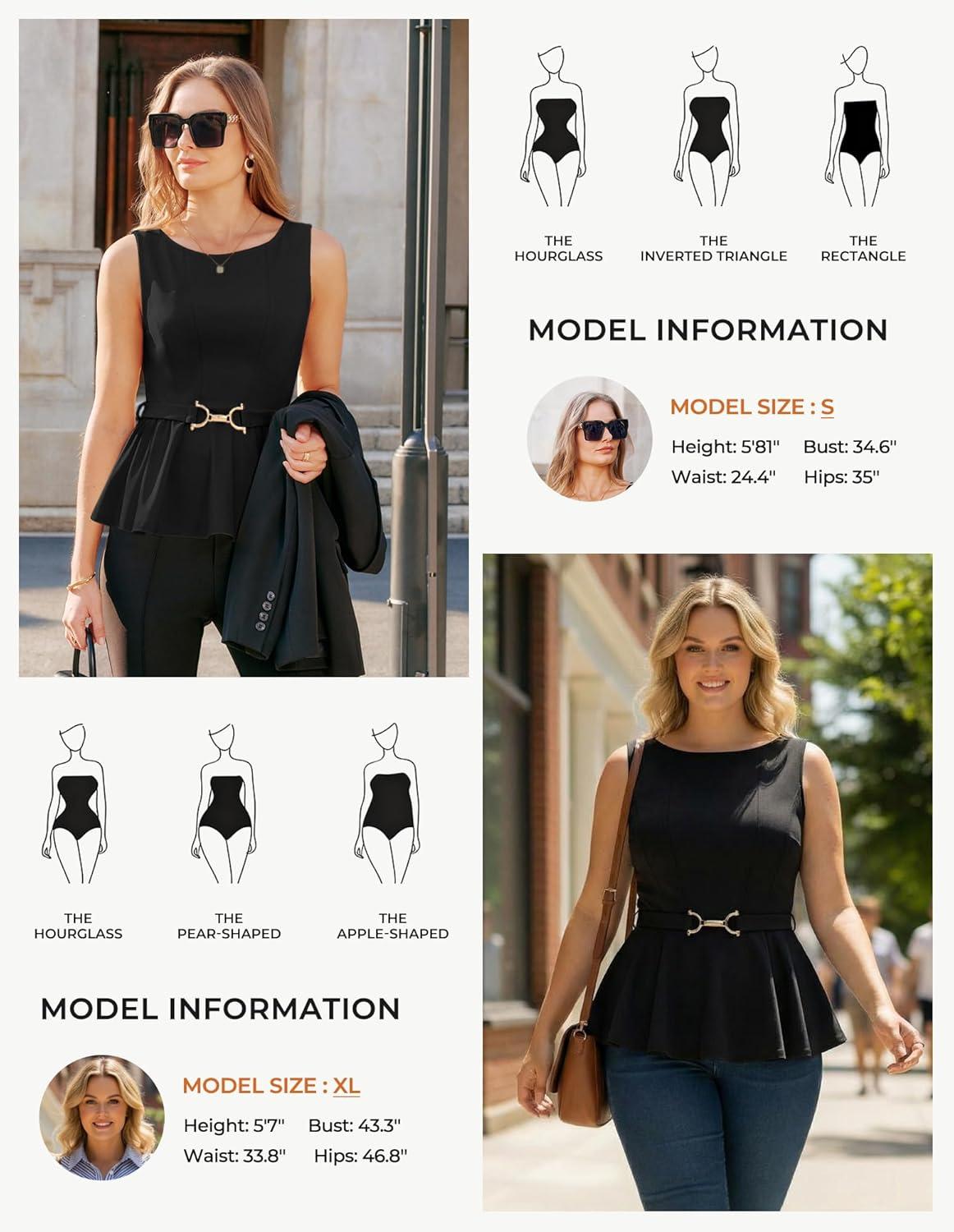 imageGRACE KARIN Peplum Tops for Women Work Business Casual Dressy Blouses ShirtsSleeveless Office Outfits with Tie Belt 2026Black