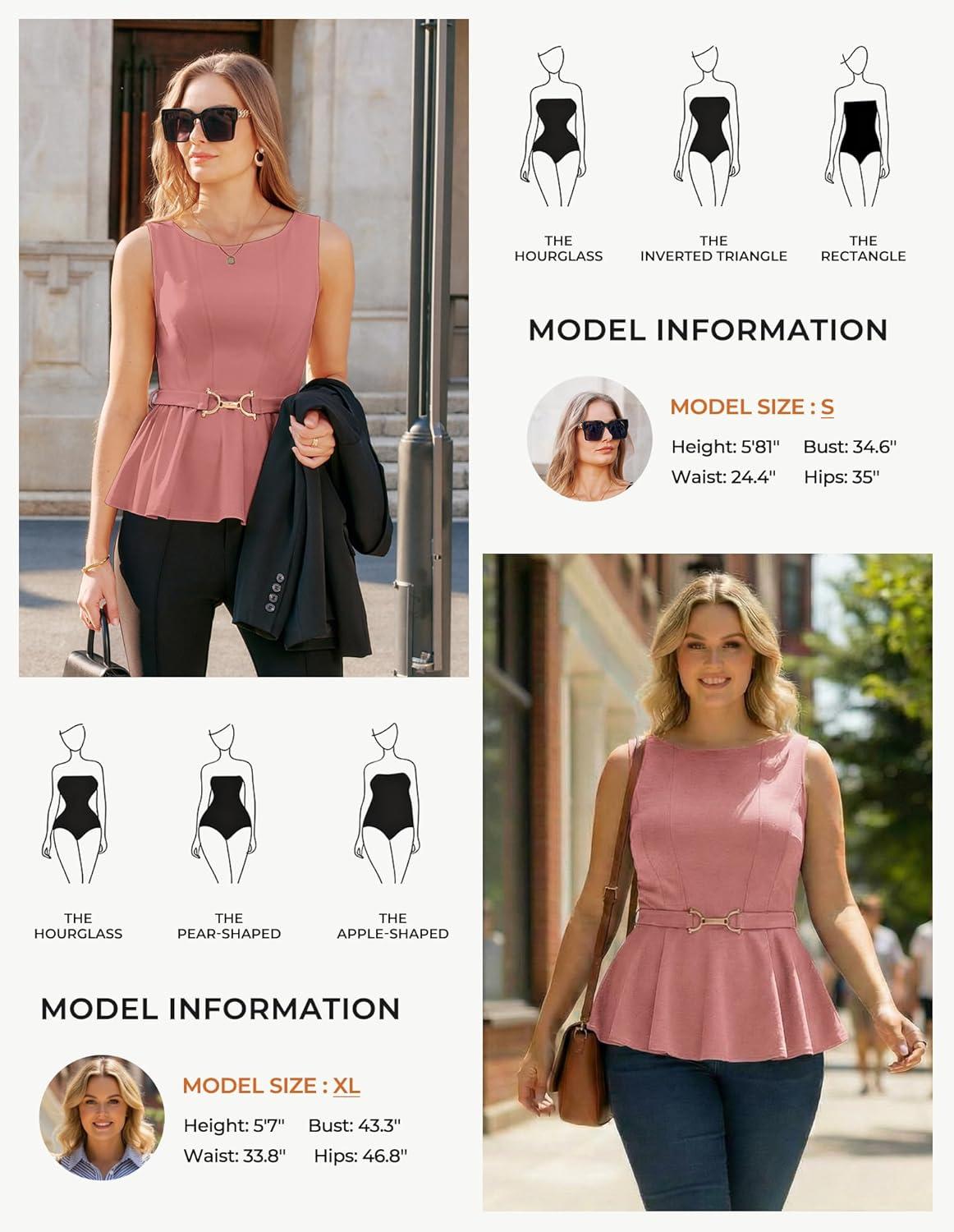 imageGRACE KARIN Peplum Tops for Women Work Business Casual Dressy Blouses ShirtsSleeveless Office Outfits with Tie Belt 2026Pink