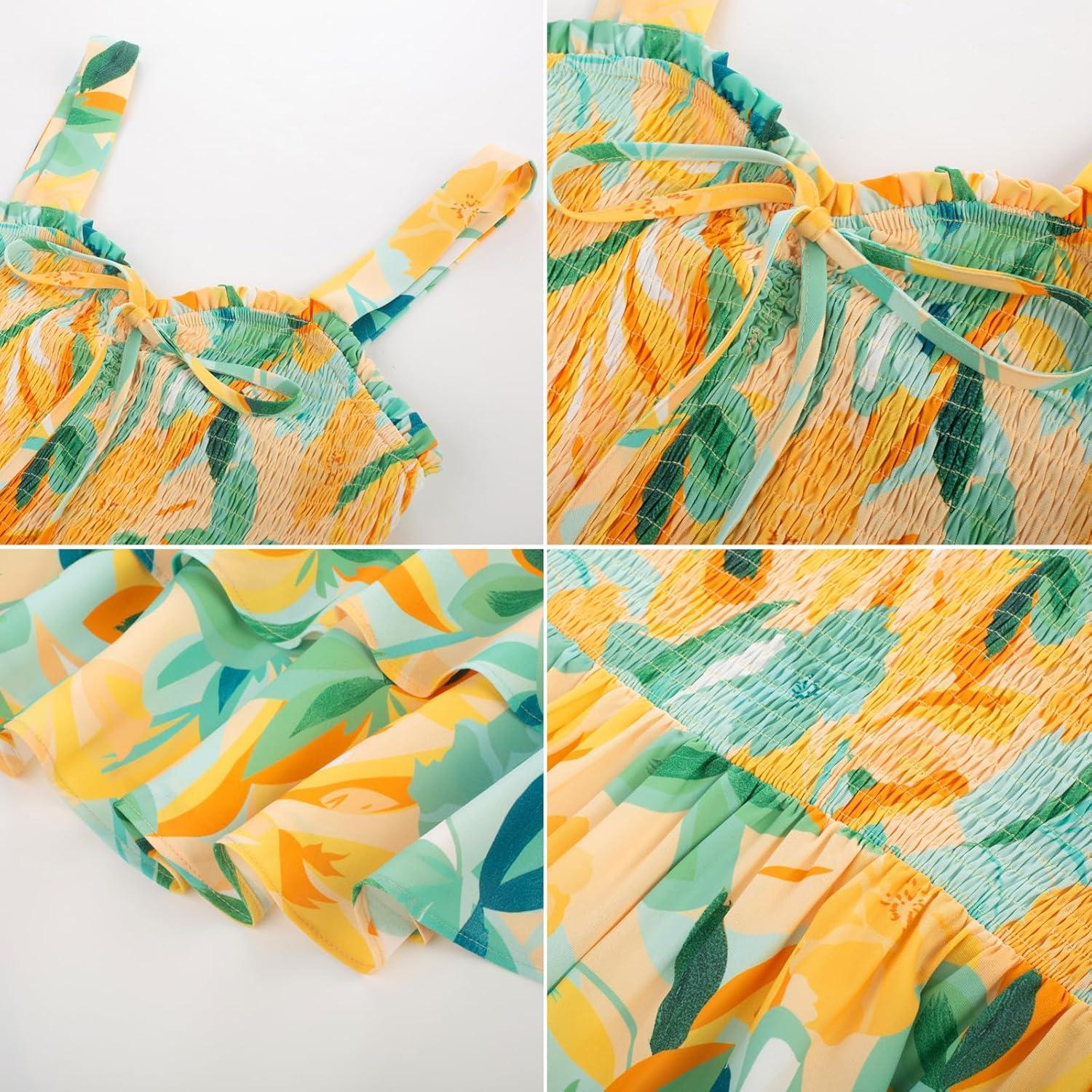 imageGRACE KARIN Womens 2026 Summer Floral Boho Dress Square Neck Strapped Swing A Line Sundress Beach Long Maxi OutfitsGreen Yellow