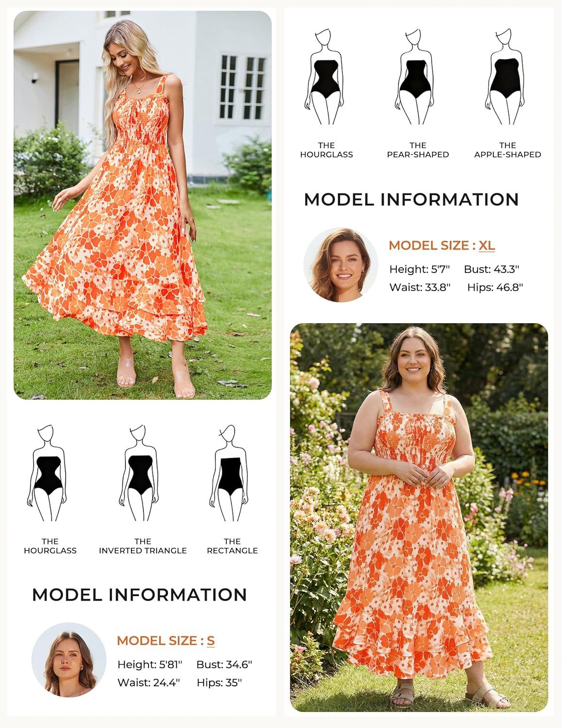 imageGRACE KARIN Womens 2026 Summer Floral Boho Dress Square Neck Strapped Swing A Line Sundress Beach Long Maxi OutfitsOrange