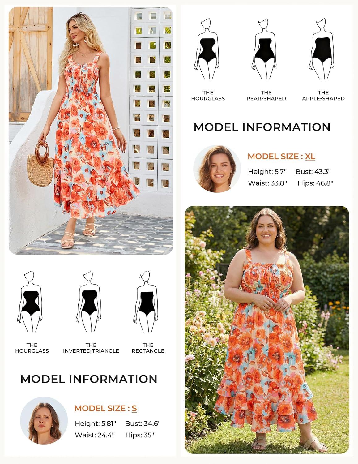imageGRACE KARIN Womens 2026 Summer Floral Boho Dress Square Neck Strapped Swing A Line Sundress Beach Long Maxi OutfitsOrange Flower