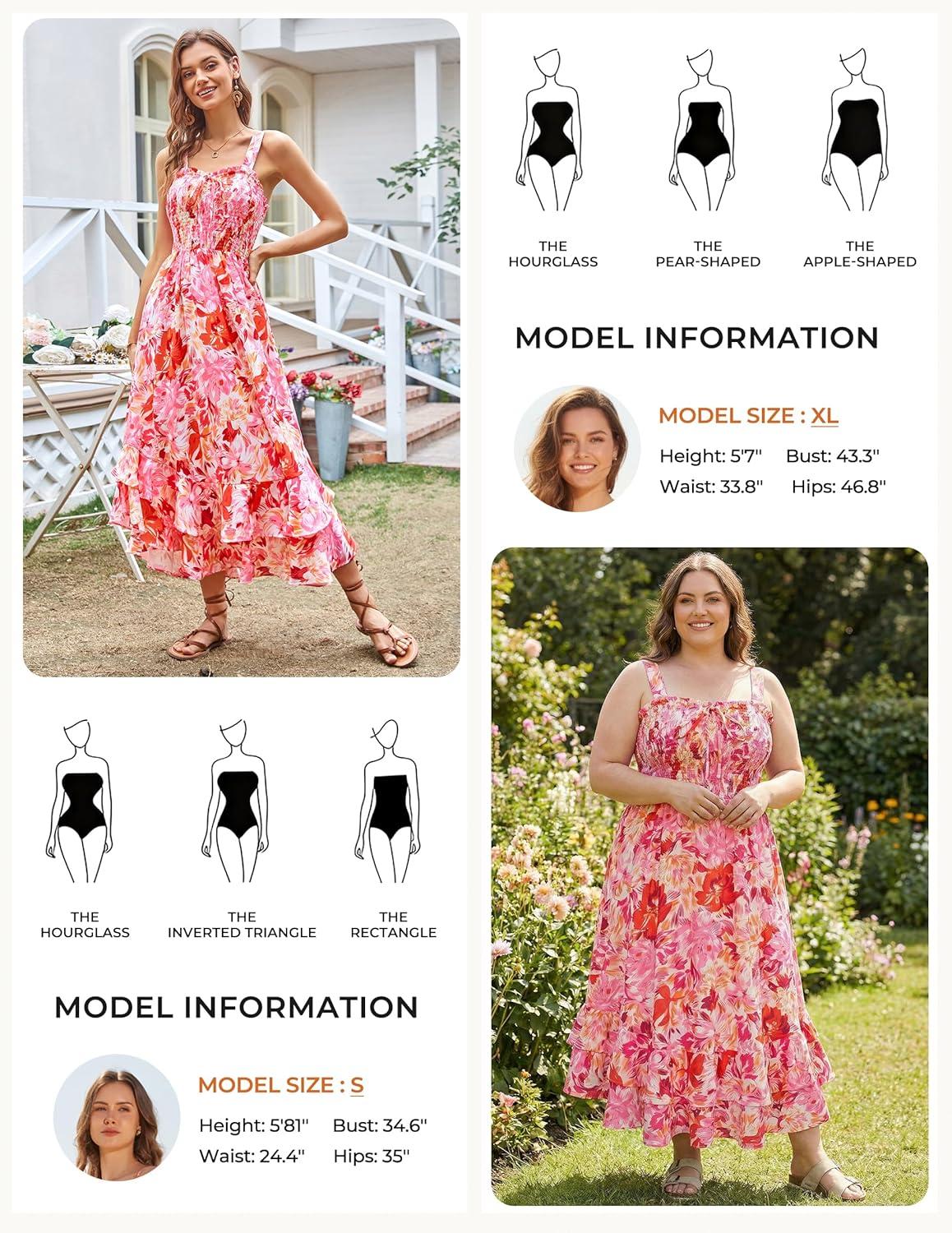 imageGRACE KARIN Womens 2026 Summer Floral Boho Dress Square Neck Strapped Swing A Line Sundress Beach Long Maxi OutfitsRed Pink