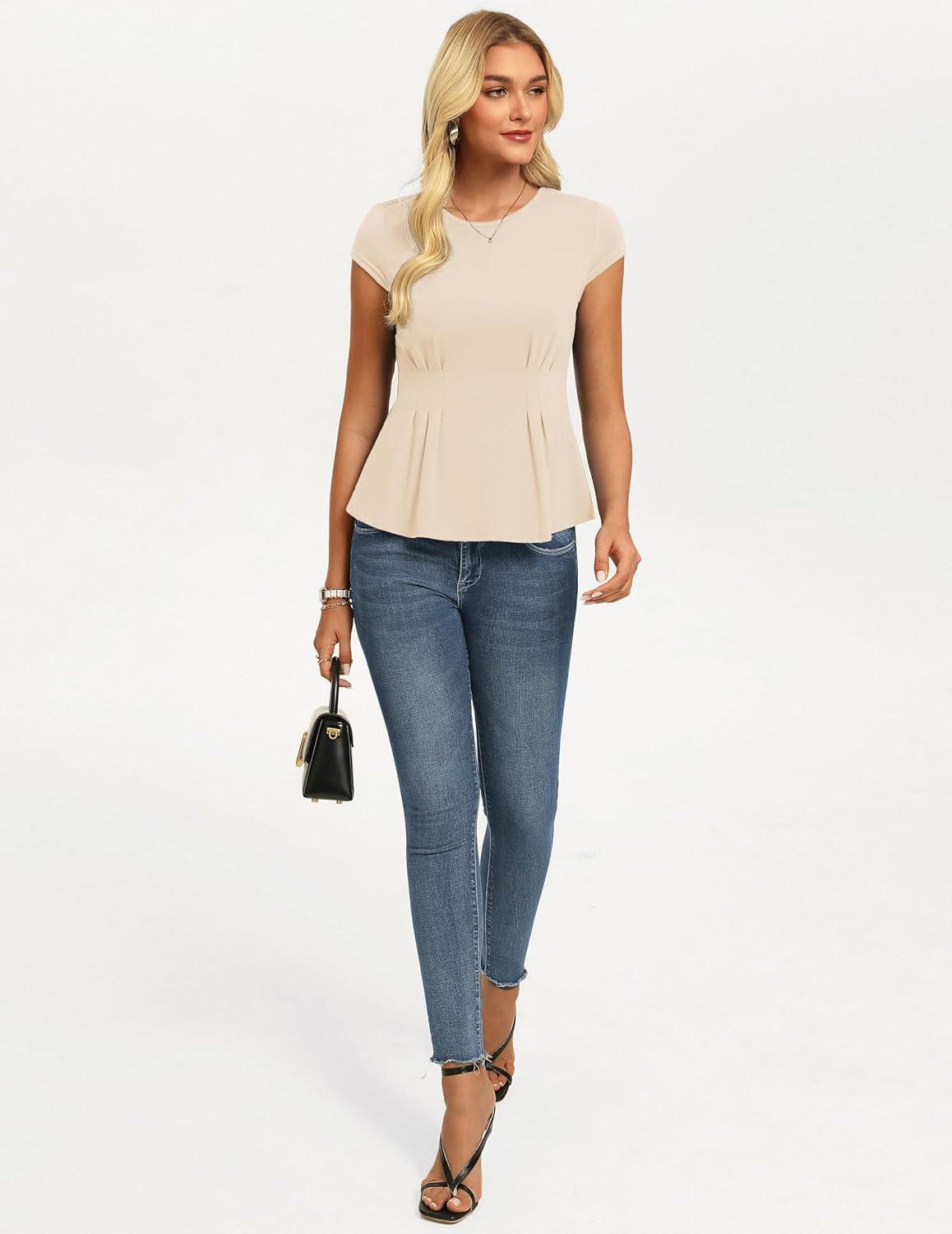 imageGRACE KARIN Womens Peplum Tops Dressy Casual2026 Summer Short Sleeve Work Blouses Business Shirts Fashion ClothesApricot