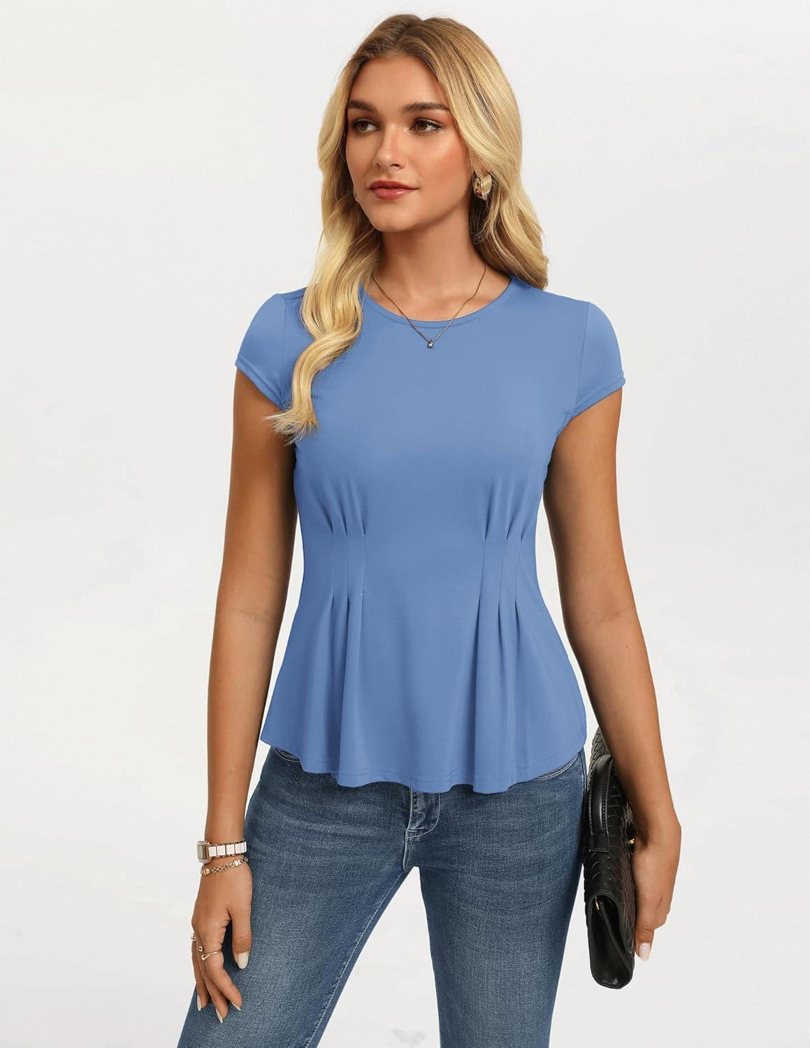 imageGRACE KARIN Womens Peplum Tops Dressy Casual2026 Summer Short Sleeve Work Blouses Business Shirts Fashion ClothesGray Blue