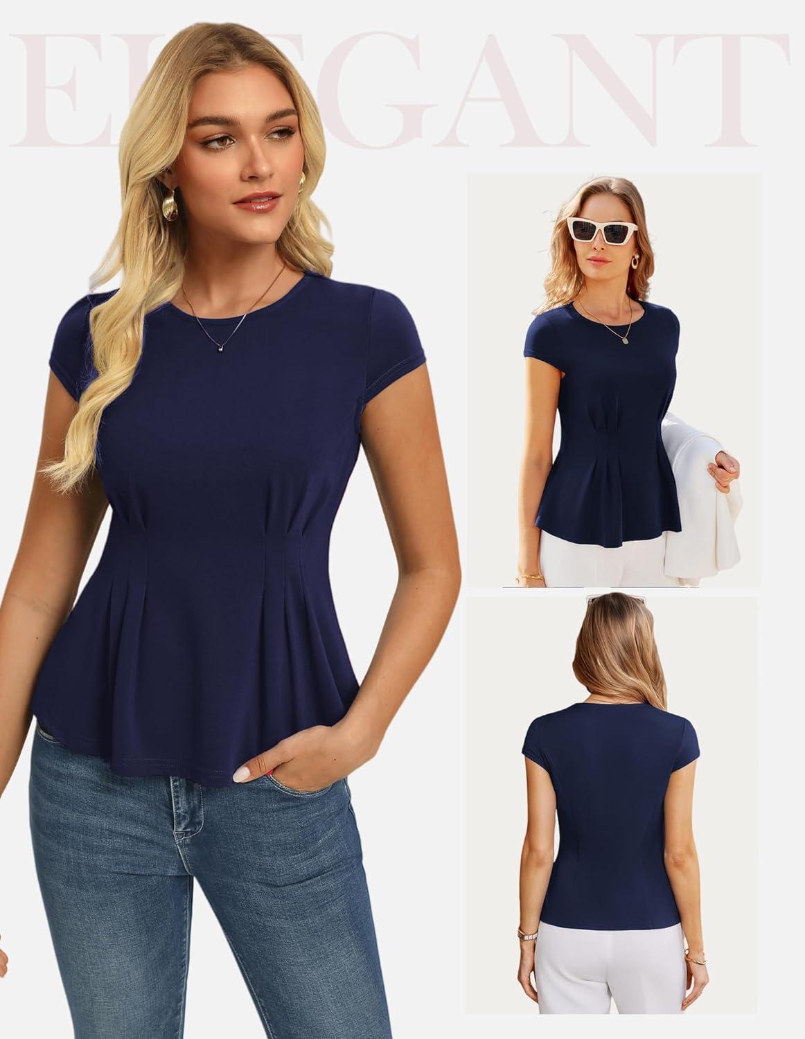 imageGRACE KARIN Womens Peplum Tops Dressy Casual2026 Summer Short Sleeve Work Blouses Business Shirts Fashion ClothesNavy Blue