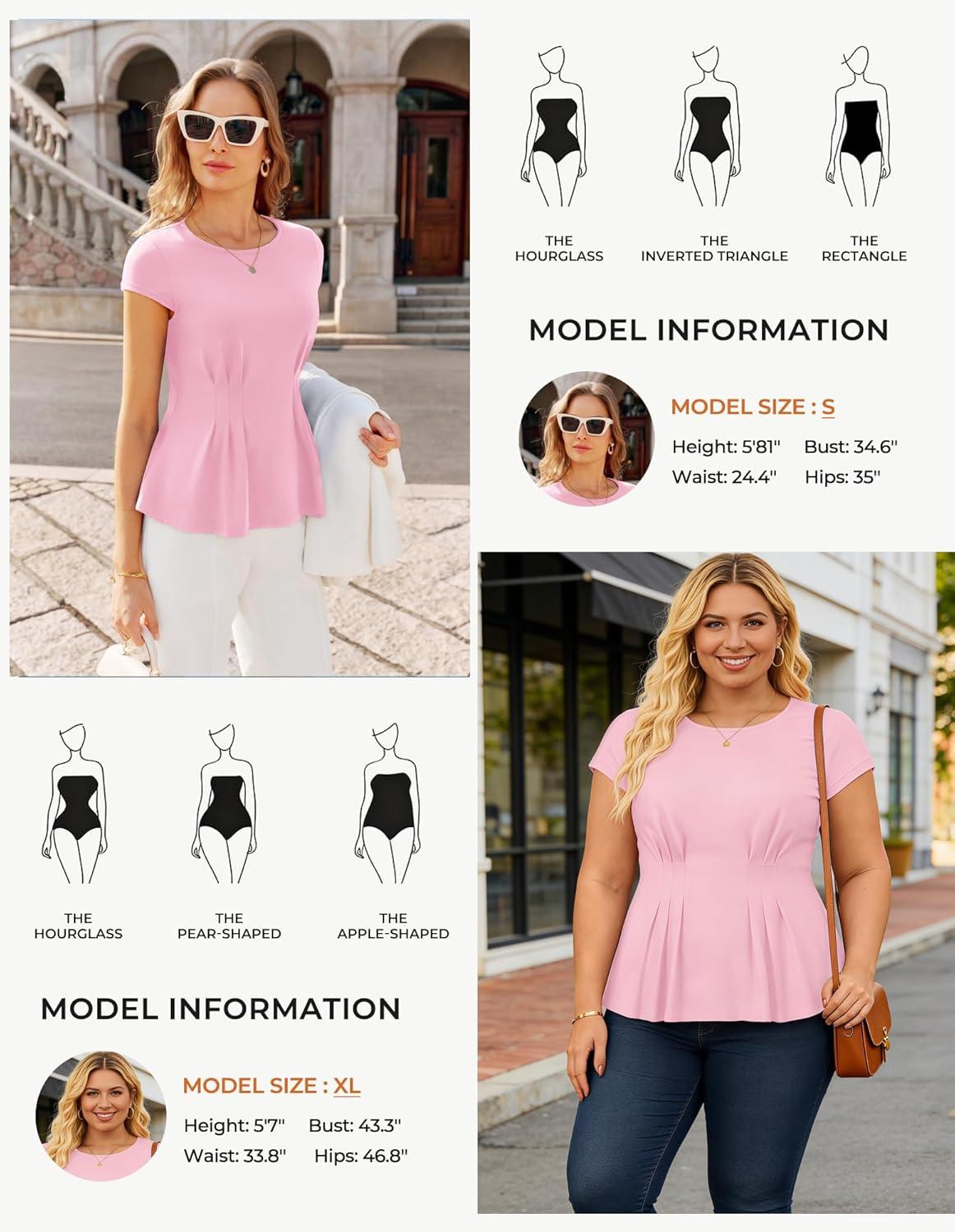 imageGRACE KARIN Womens Peplum Tops Dressy Casual2026 Summer Short Sleeve Work Blouses Business Shirts Fashion ClothesPink