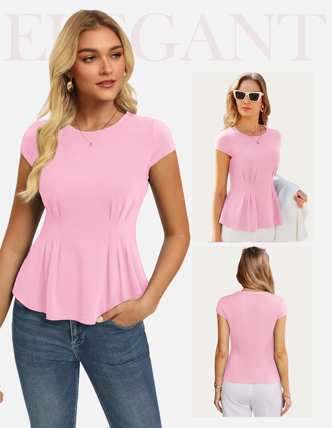 imageGRACE KARIN Womens Peplum Tops Dressy Casual2026 Summer Short Sleeve Work Blouses Business Shirts Fashion ClothesPink