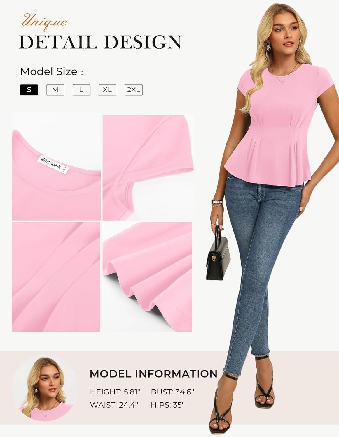 imageGRACE KARIN Womens Peplum Tops Dressy Casual2026 Summer Short Sleeve Work Blouses Business Shirts Fashion ClothesPink