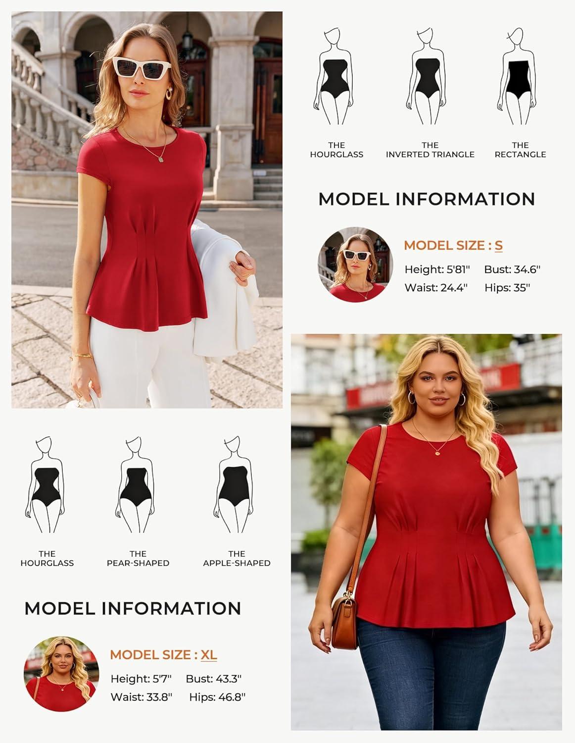 imageGRACE KARIN Womens Peplum Tops Dressy Casual2026 Summer Short Sleeve Work Blouses Business Shirts Fashion ClothesRed