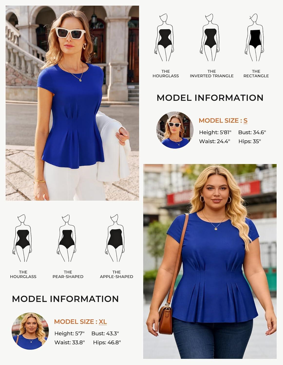 imageGRACE KARIN Womens Peplum Tops Dressy Casual2026 Summer Short Sleeve Work Blouses Business Shirts Fashion ClothesRoyal Blue