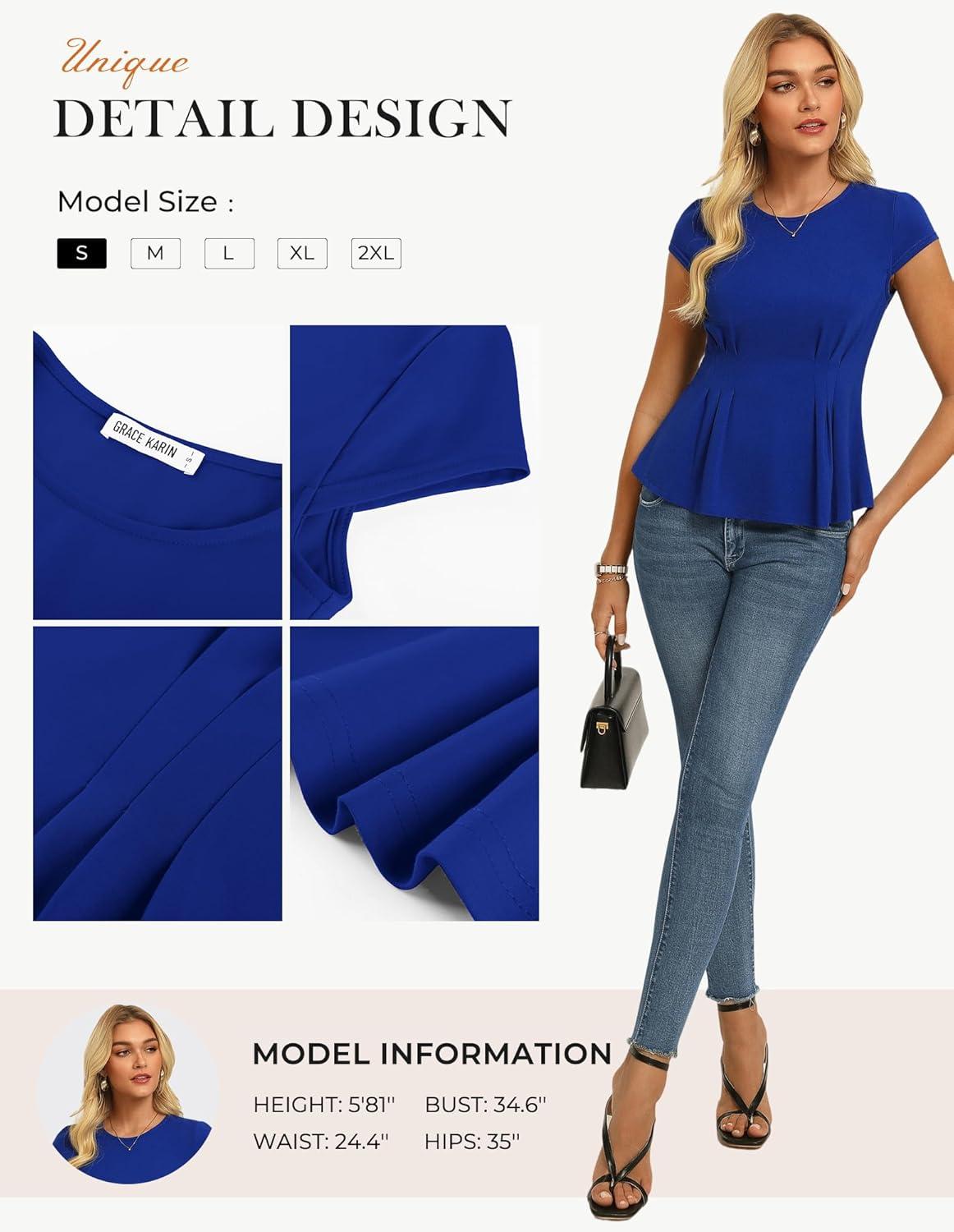 imageGRACE KARIN Womens Peplum Tops Dressy Casual2026 Summer Short Sleeve Work Blouses Business Shirts Fashion ClothesRoyal Blue