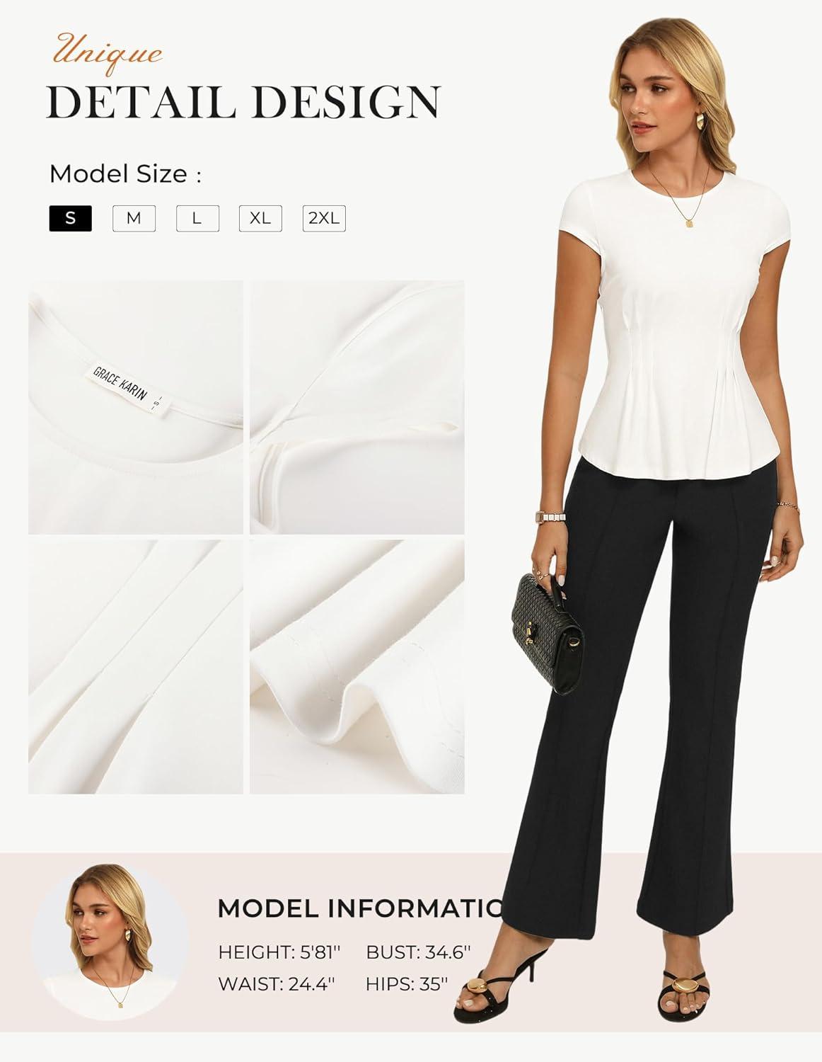 imageGRACE KARIN Womens Peplum Tops Dressy Casual2026 Summer Short Sleeve Work Blouses Business Shirts Fashion ClothesWhite