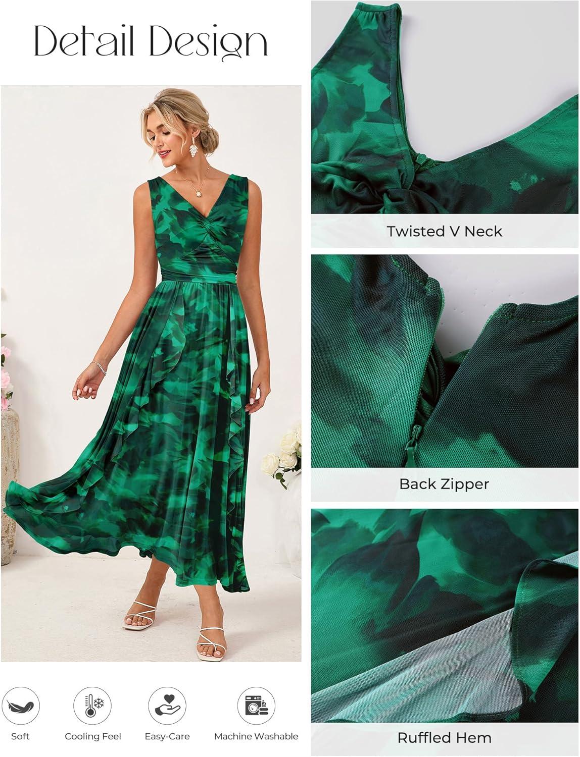imageGRACE KARIN Womens Summer Sleeveless Floral Maxi Dress V Neck Formal Wedding Guest Dress A Line Beach Vacation ClothesGreen Floral