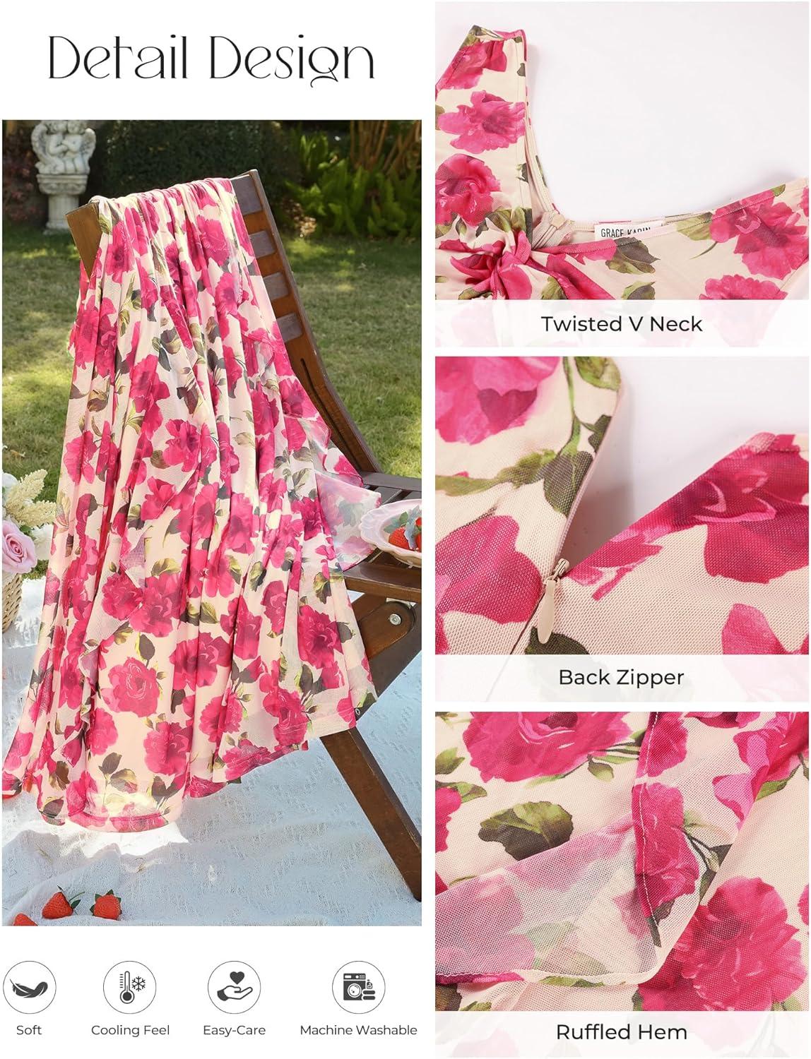 imageGRACE KARIN Womens Summer Sleeveless Floral Maxi Dress V Neck Formal Wedding Guest Dress A Line Beach Vacation ClothesPink Floral