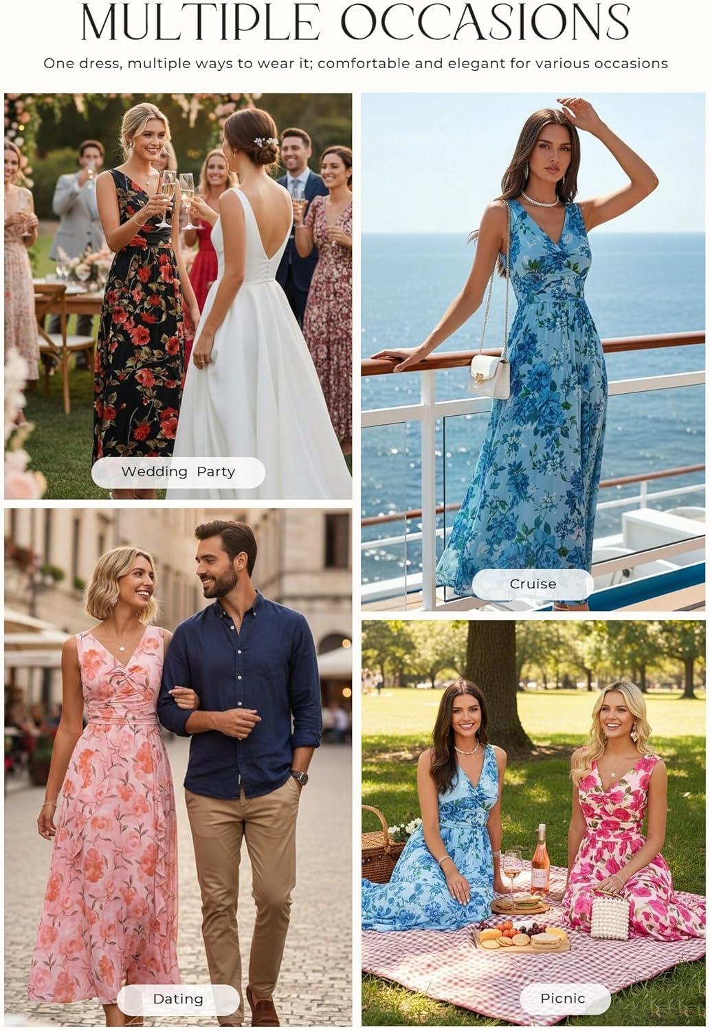 imageGRACE KARIN Womens Summer Sleeveless Floral Maxi Dress V Neck Formal Wedding Guest Dress A Line Beach Vacation ClothesPink Floral