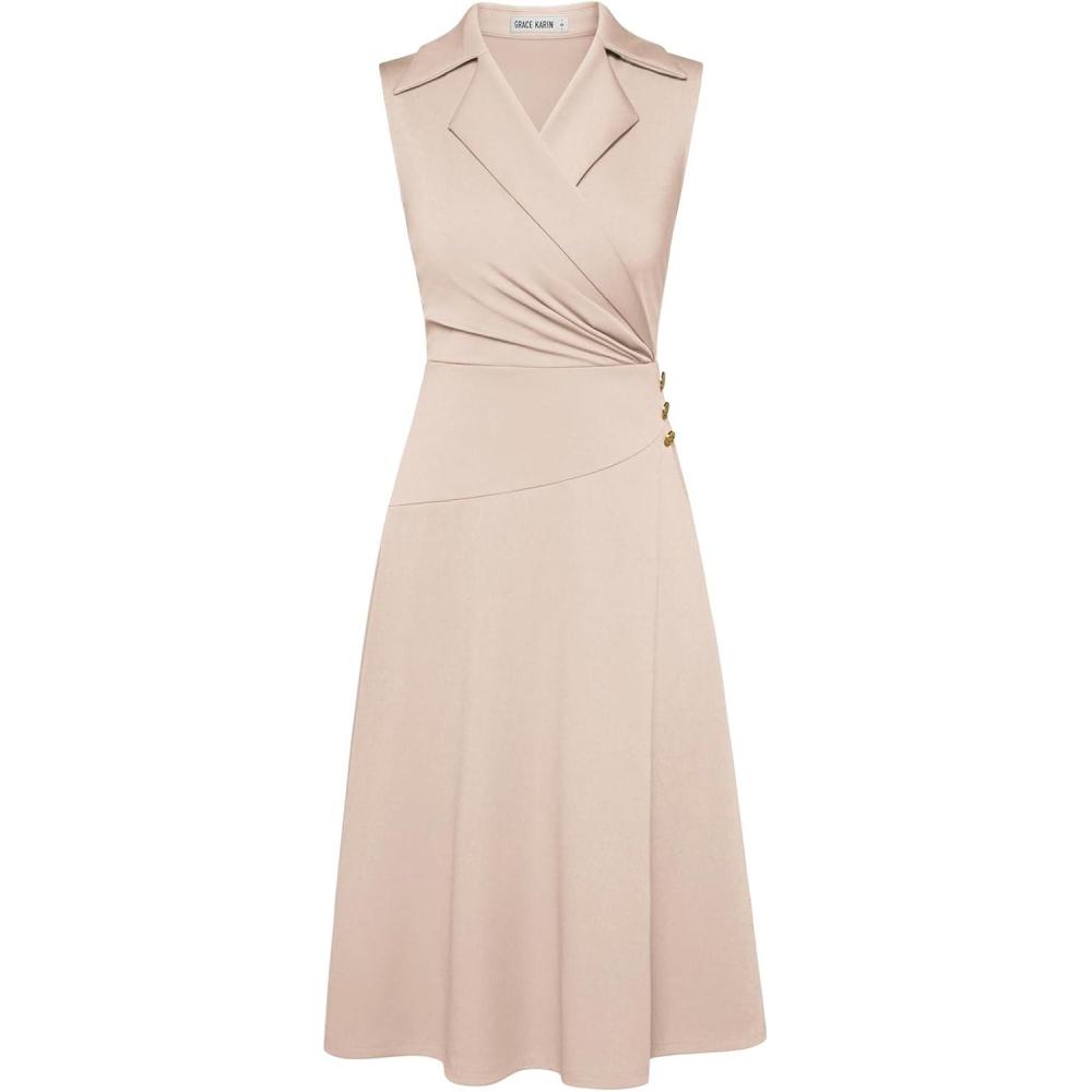 imageGRACE KARIN 2026 Work Midi Dresses for WomenWrap Business Casual Funeral Outfit for WomenWedding Guest DressesApricot