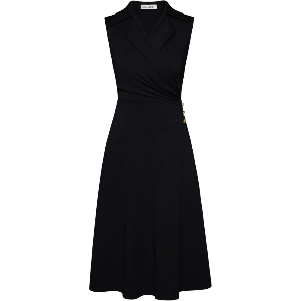 imageGRACE KARIN 2026 Work Midi Dresses for WomenWrap Business Casual Funeral Outfit for WomenWedding Guest DressesBlack