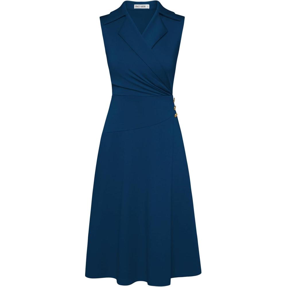 imageGRACE KARIN 2026 Work Midi Dresses for WomenWrap Business Casual Funeral Outfit for WomenWedding Guest DressesBlue Green