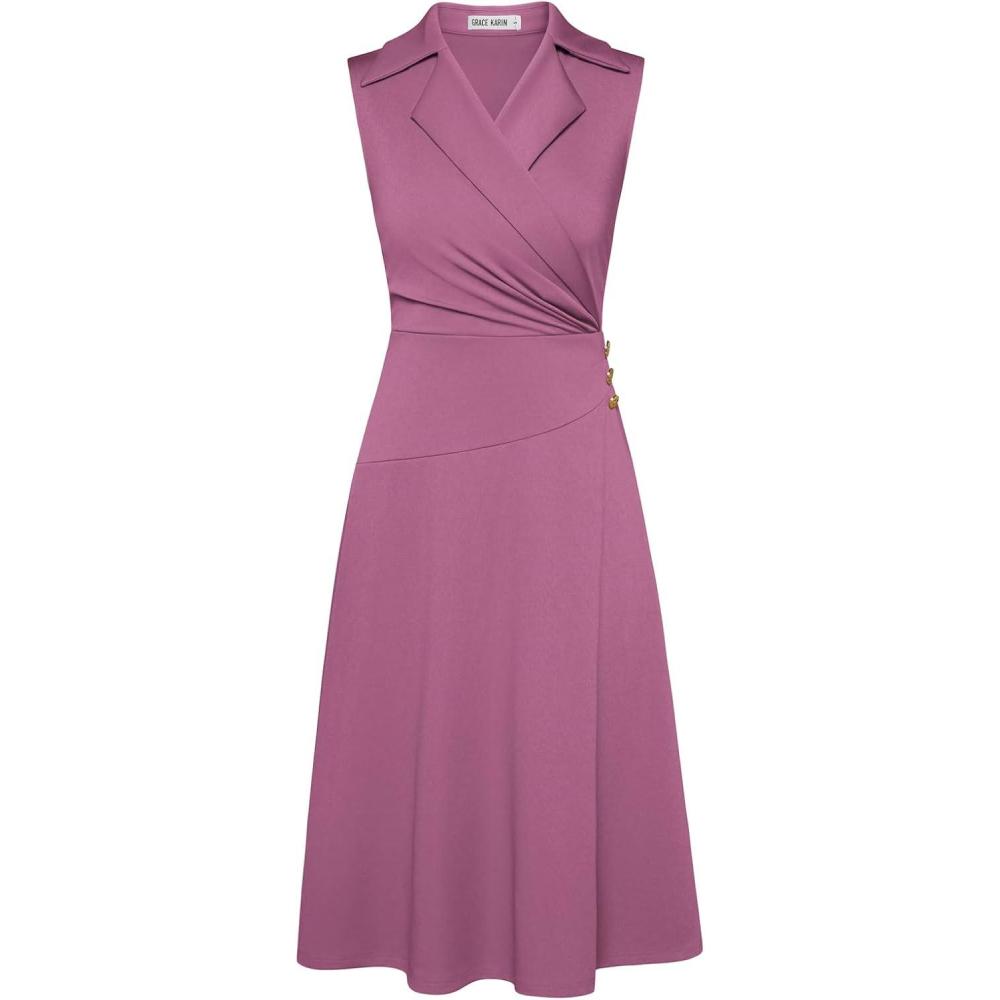 imageGRACE KARIN 2026 Work Midi Dresses for WomenWrap Business Casual Funeral Outfit for WomenWedding Guest DressesDark Pink